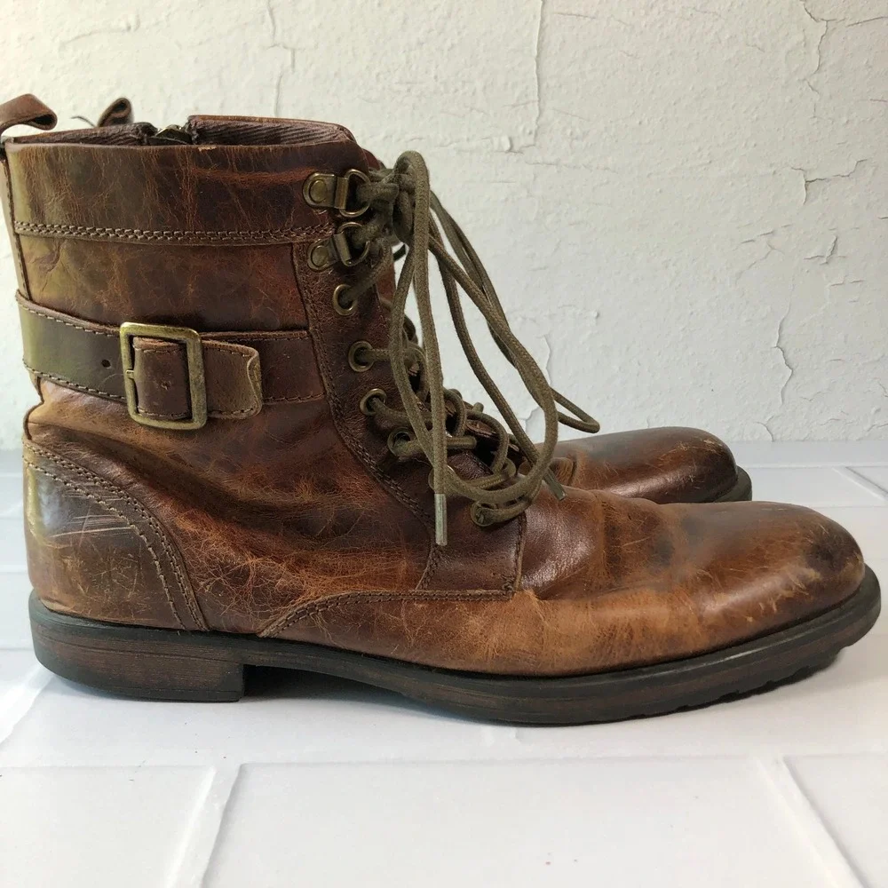 Aston Grey Rockcastle 2 Mens Distressed Leather Lace Up Buckle Combat Boots 9.5